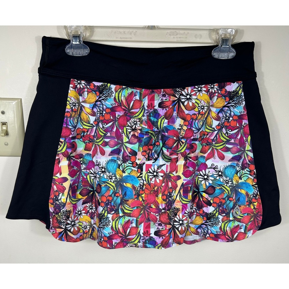 Dona Jo Athletic Skort Womens L Cherry Daisy Tenniscore Golf Pickleball Skirt